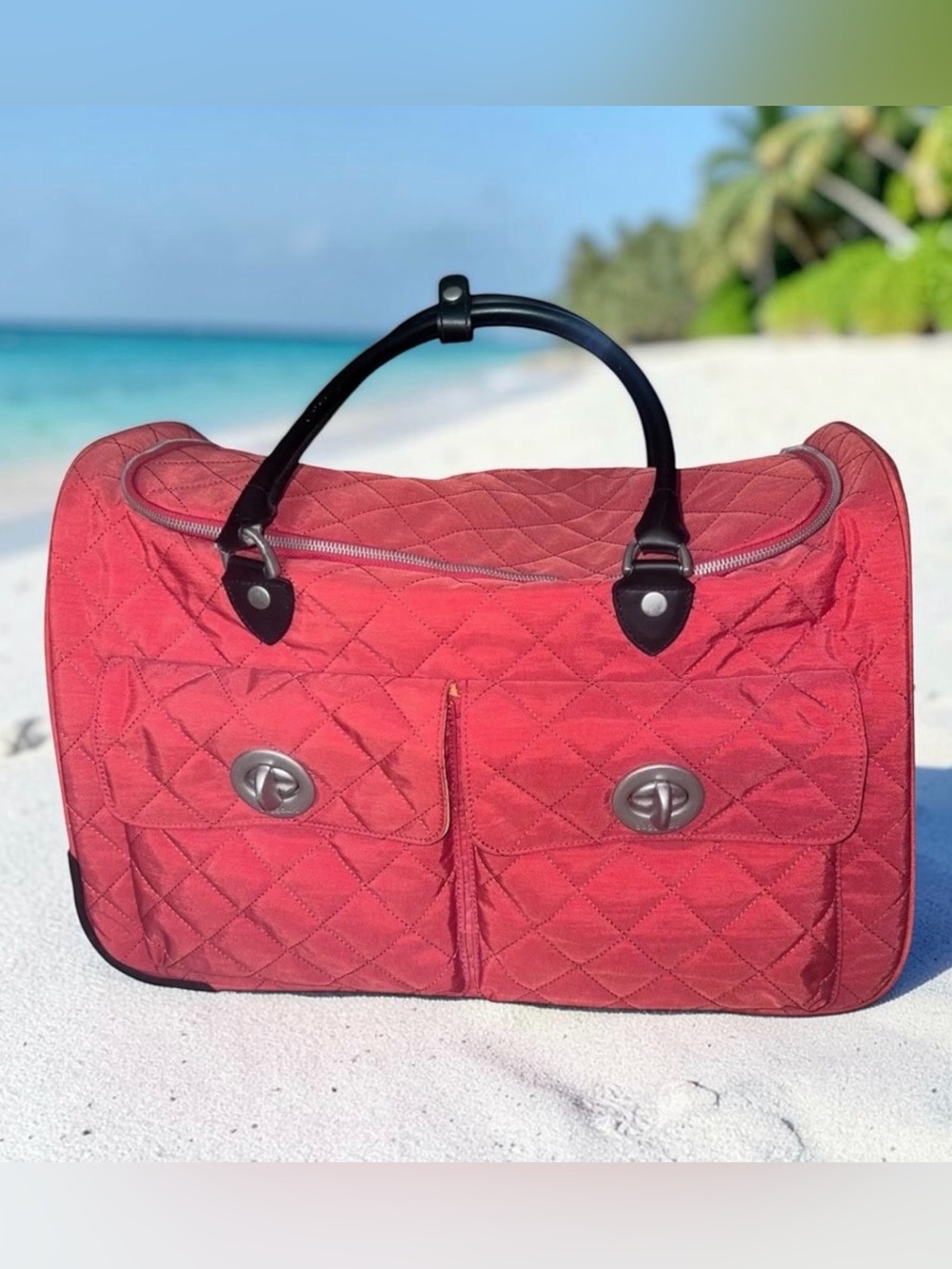 Baggallini Coral Quilted Nylon Rolling Duffel Bag Travel Carry-On Weekender